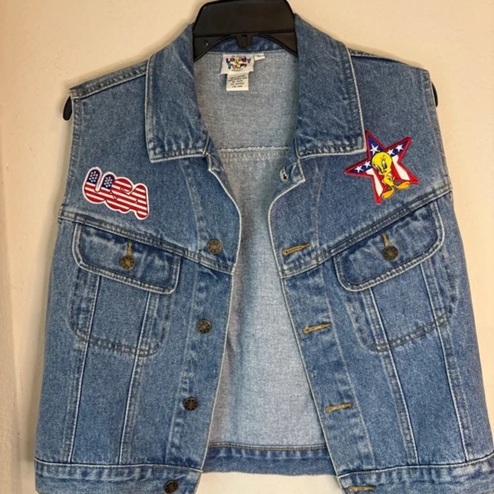 Warner Bros. Blue Denim Vest with Tweety & USA Star Patches